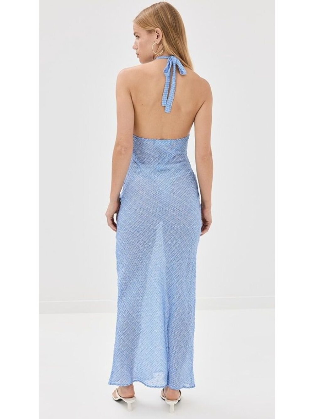 LIONESS Carrie Halter Dress in Blue Check Small New Womens Long maxi Gown - Picture 12 of 15